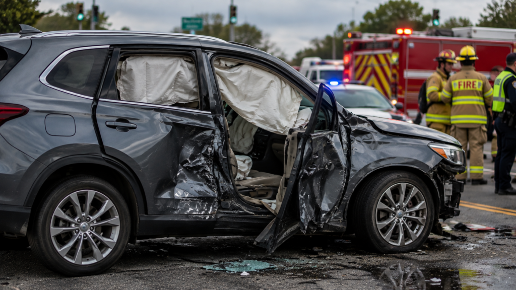 Modern vehicle after a T bone collision